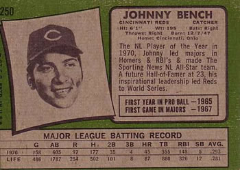 Johnny Bench  baseball card collectible - Main Image 2