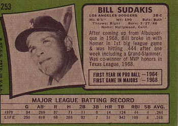 Bill Sudakis  baseball card collectible - Main Image 2