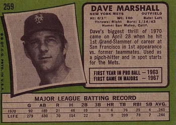 Dave Marshall  baseball card collectible - Main Image 2
