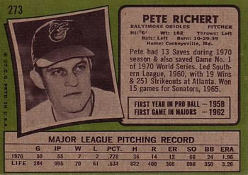 Pete Richert  baseball card collectible - Main Image 2