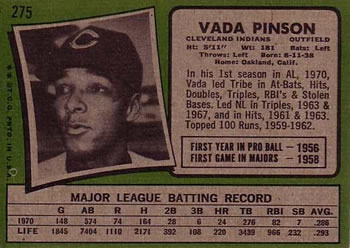 Vada Pinson  baseball card collectible - Main Image 2