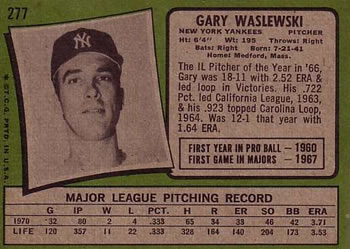 Gary Waslewski  baseball card collectible - Main Image 2