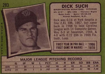 Dick Such  baseball card collectible - Main Image 2
