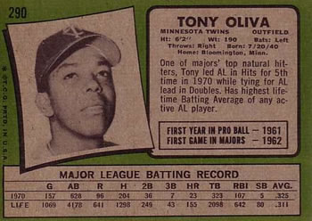 Tony Oliva  baseball card collectible - Main Image 2