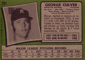 George Culver  baseball card collectible - Main Image 2