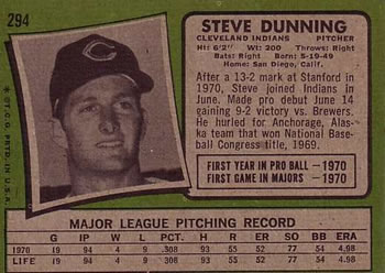 Steve Dunning  baseball card collectible - Main Image 2