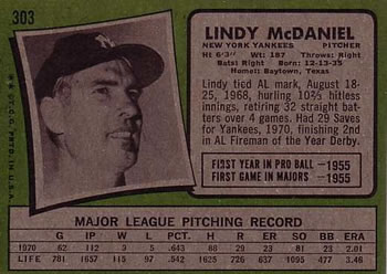 Lindy McDaniel  baseball card collectible - Main Image 2