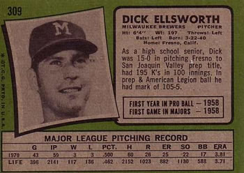 Dick Ellsworth  baseball card collectible - Main Image 2