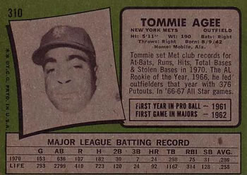 Tommie Agee  baseball card collectible - Main Image 2