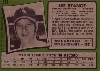 Lee Stange  baseball card collectible - Main Image 2