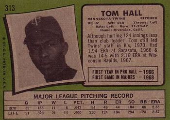 Tom Hall  baseball card collectible - Main Image 2