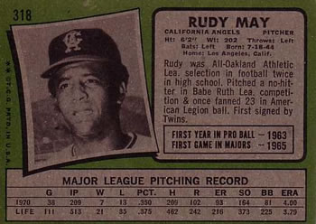 Rudy May  baseball card collectible - Main Image 2