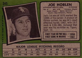 Joe Horlen  baseball card collectible - Main Image 2
