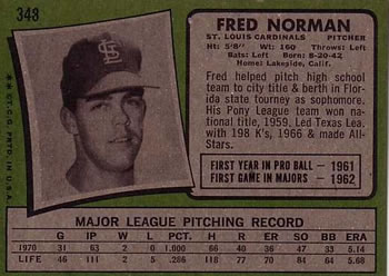 Fred Norman  baseball card collectible - Main Image 2