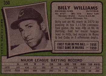 Billy Williams  baseball card collectible - Main Image 2