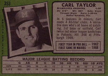 Carl Taylor  baseball card collectible - Main Image 2