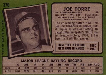 Joe Torre  baseball card collectible - Main Image 2