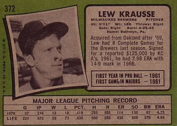 Lew Krausse  baseball card collectible - Main Image 2