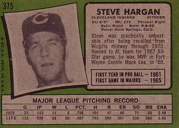 Steve Hargan  baseball card collectible - Main Image 2