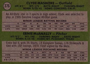 Expos 1971 Rookie Stars (Clyde Mashore / Ernie McAnally)  baseball card collectible - Main Image 2
