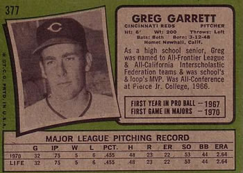 Greg Garrett  baseball card collectible - Main Image 2
