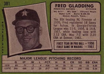 Fred Gladding  baseball card collectible - Main Image 2