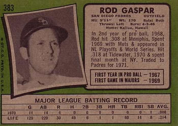 Rod Gaspar  baseball card collectible - Main Image 2