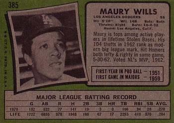 Maury Wills  baseball card collectible - Main Image 2