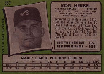 Ron Herbel  baseball card collectible - Main Image 2