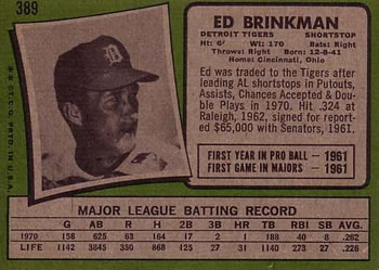 Ed Brinkman  baseball card collectible - Main Image 2