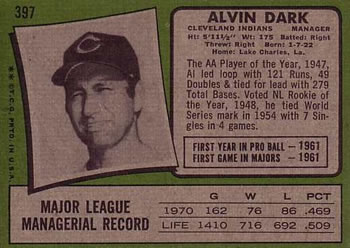 Alvin Dark  baseball card collectible - Main Image 2