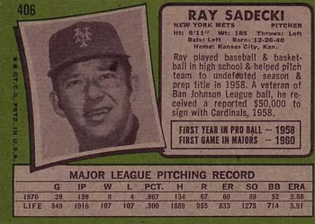 Ray Sadecki  baseball card collectible - Main Image 2