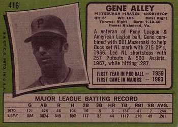 Gene Alley  baseball card collectible - Main Image 2