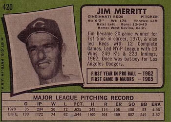 Jim Merritt  baseball card collectible - Main Image 2
