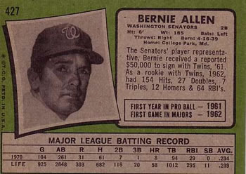 Bernie Allen  baseball card collectible - Main Image 2