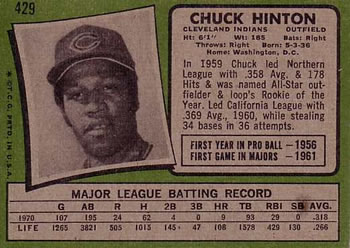 Chuck Hinton  baseball card collectible - Main Image 2