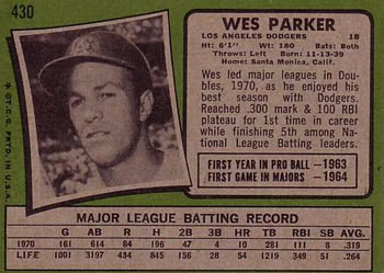 Wes Parker  baseball card collectible - Main Image 2