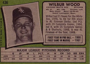 Wilbur Wood  baseball card collectible - Main Image 2