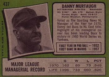 Danny Murtaugh  baseball card collectible - Main Image 2