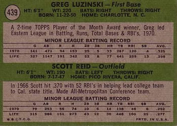 Phillies 1971 Rookie Stars (Greg Luzinski / Scott Reid)  baseball card collectible - Main Image 2