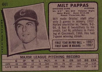 Milt Pappas  baseball card collectible - Main Image 2