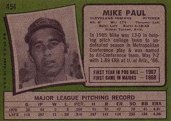 Mike Paul  baseball card collectible - Main Image 2