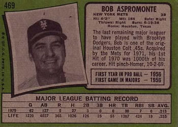 Bob Aspromonte  baseball card collectible - Main Image 2