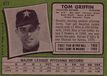 Tom Griffin  baseball card collectible - Main Image 2