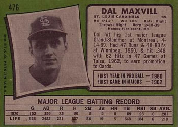 Dal Maxvill  baseball card collectible - Main Image 2