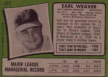 Earl Weaver  baseball card collectible - Main Image 2
