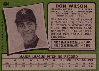 Don Wilson  baseball card collectible - Main Image 2
