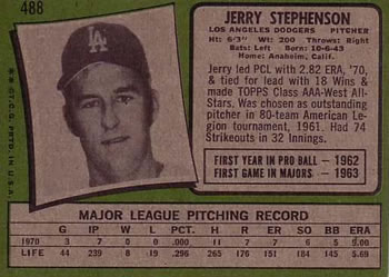 Jerry Stephenson  baseball card collectible - Main Image 2