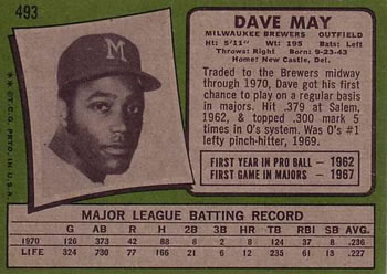 Dave May  baseball card collectible - Main Image 2