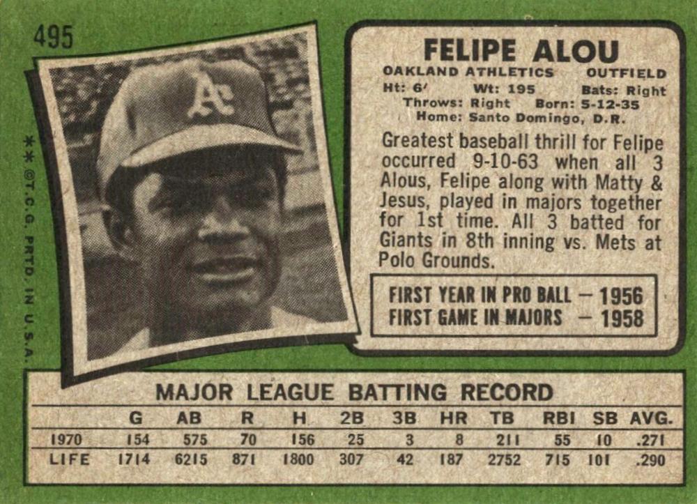 Felipe Alou  baseball card collectible - Main Image 2